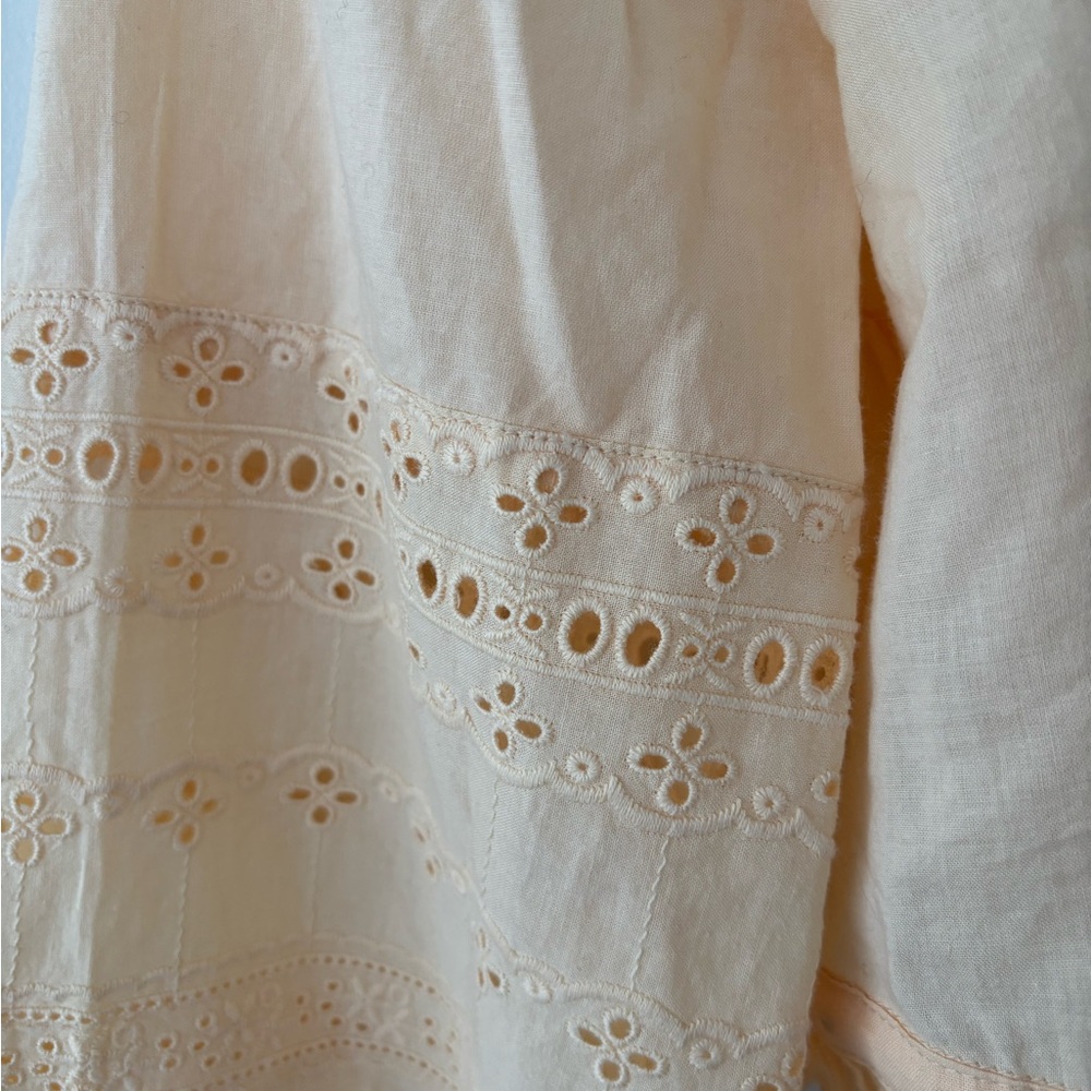 NWOT eyelet crop blouse ruffle trim drawstring crop cotton long sleeve boho top - Picture 6 of 8